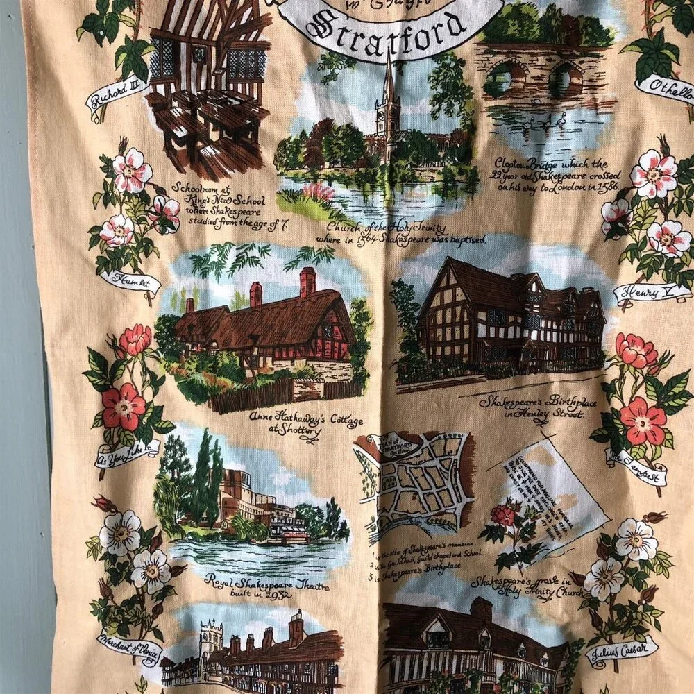 Shakespeare's Stratford Tea Towel British Souvenir Sally Jayne textiles